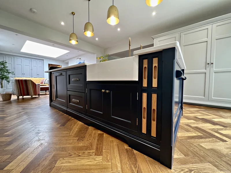End of the Meadowcroft island with oak inset panels