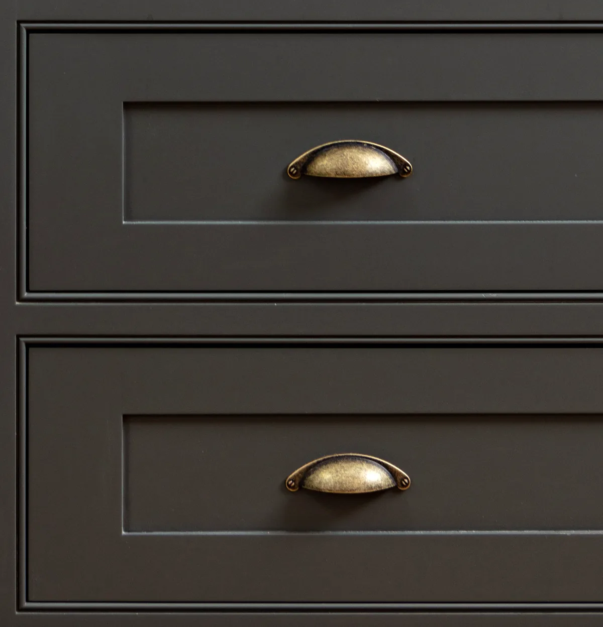 Two charcoal drawers with antique brass cup pulls